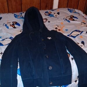 Abercrombie & Fitch Women's Dark Blue Hooded Puffer Jacket Size M